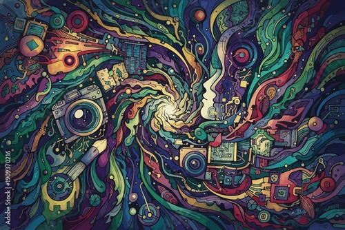 Abstract creative vision with camera and technology - Generative AI