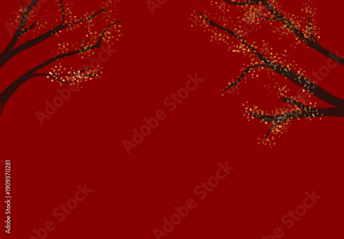 Chinese New Year 2026 festive red background with traditional Chinese lanterns, blooming plum blossom branches, and elegant golden text. Symbol of luck, prosperity, wealth, and new beginnings for Luna