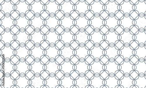 Seamless Pattern of Interlocking Blue Circles and Squares on White Background Keywords: abstract