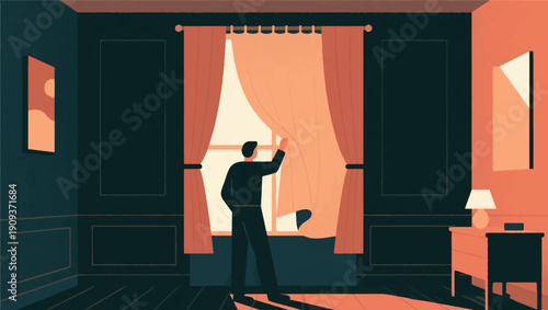 Illustration Of Someone Moving Window Curtains Vector Design Template