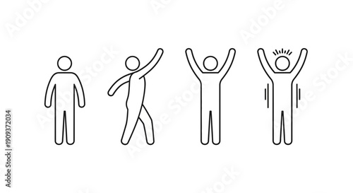Stick Figure Evolution: From Static to Dynamic Poses, Showing Progress and Movement