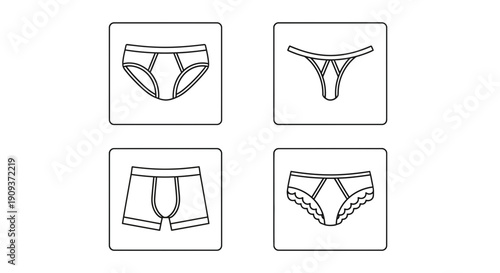 Set of Underwear Icons: Briefs, Thong, Boxer Briefs, and Lacy Panties