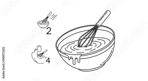 Whisking batter in a bowl, cooking process, home baking, kitchen preparation, food ingredients