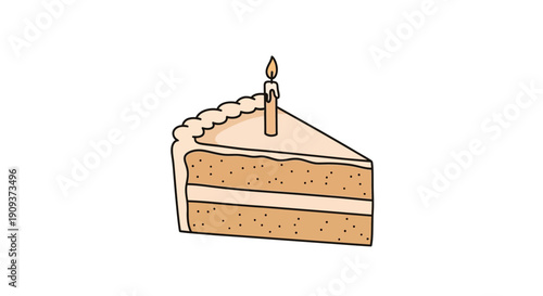 Slice of Birthday Cake with Lit Candle, Sweet Dessert Celebration