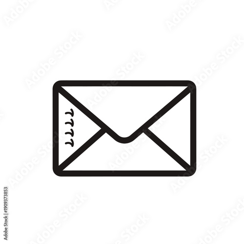 A black and white vector outline of a closed envelope with seal details