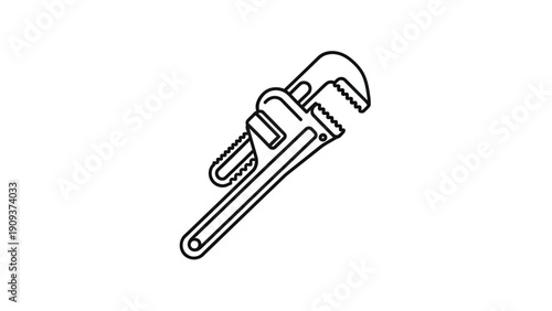 A black and white line drawing of a pipe wrench on a white background