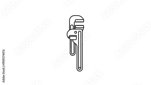 A black outline illustration of a pipe wrench on a white background