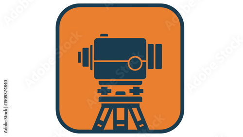 Flat illustration of a surveying theodolite inside an orange rounded square