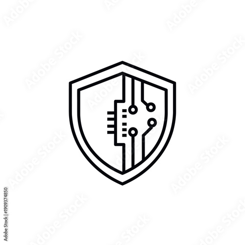 A shield icon with a circuit board design inside, symbolic of data protection