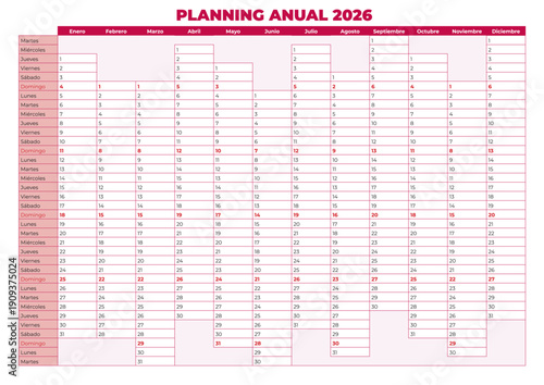 2026 Annual Planner Calendar in Spanish - bussines or personal scheduling