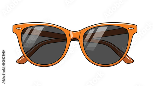 Stylish pair of orange sunglasses with dark reflective lenses isolated on a clean white background in a simple graphic style.