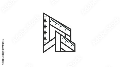 A minimalist, black and white design showing a combination of drafting tools