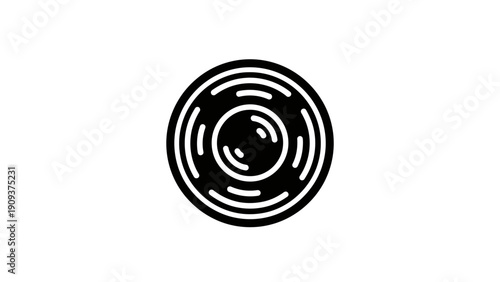 A black, concentric circle design on a white background, suggesting a target or lens
