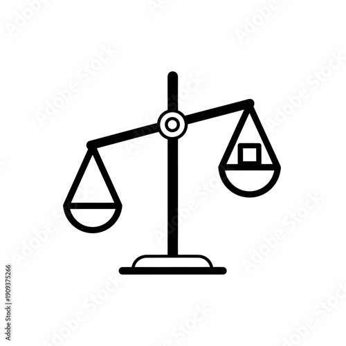 A black and white vector illustration of a scale with a box on one side