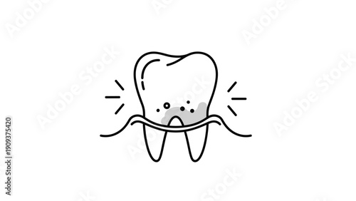 Simple black and white line drawing of a human tooth showing signs of decay and cavities with wavy lines indicating pain.