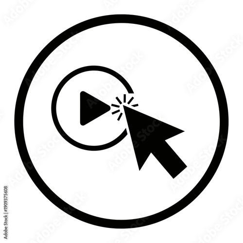 Icon of a play button and a cursor in a circle, signifying an interactive element