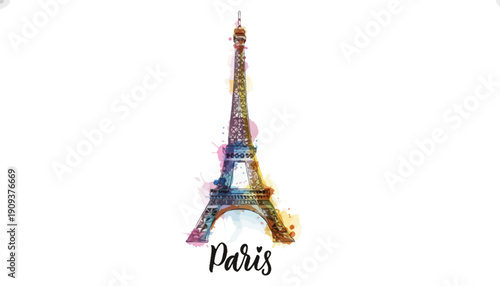 Vibrant illustration of Eiffel Tower standing tall in Paris cityscape at daytime