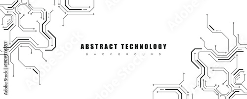 Circuit board background. Technology connected lines with electronics elements on technology background.