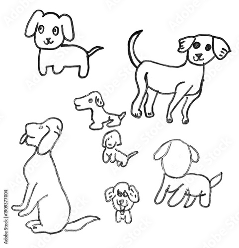 Wallpaper Mural Scribble chalk or charcoal style dogs drawing. Hand drawn puppy sketches, wax crayon outline funny whimsical grunge charcoal art for tshirt print, placard, poster or isolated doodle stickers. Torontodigital.ca