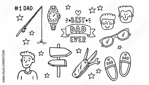A tu ai generated illustration of a father and various dad related objects and symbols.