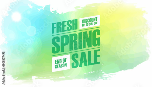 Fresh Spring Sale advertisement with colorful watercolor background and discount offer