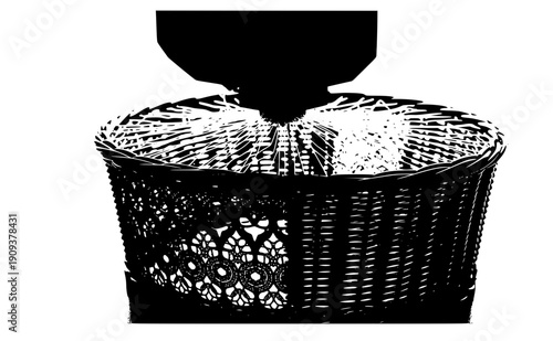 3D printer weaving wicker basket silhouette, digital craft and ai necromancy technology concept, fusion of modern tech and traditional artisan vector
