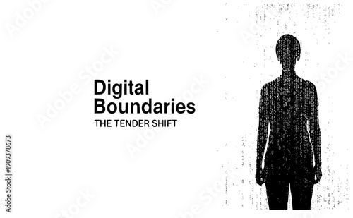 Person behind binary code curtain silhouette, data privacy and digital boundaries concept, cybersecurity and personal information protection vector