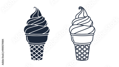 Two soft serve ice cream cone icons where one is a solid dark silhouette and the other is a clean line art outline.