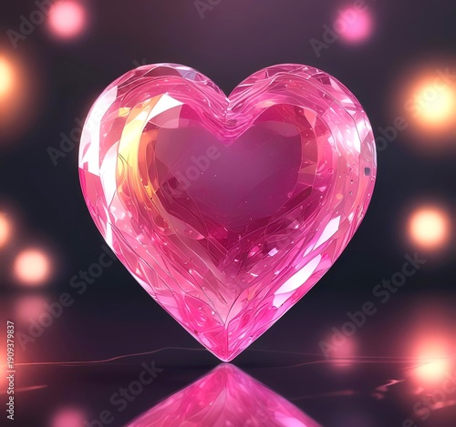 Wallpaper Mural Transparent crystal heart with pink and gold reflections, dark luxury background Torontodigital.ca