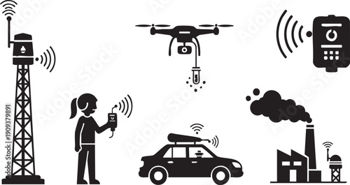 Smart City IoT and Connectivity Silhouette Illustration