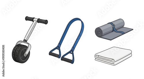 Fitness Equipment Set: Ab Roller, Resistance Band, Yoga Mat, Towel