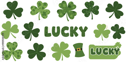 A lucky green four leaf clover shamrock vector pattern design for a St Patricks Day holiday illustration symbolizing Irish nature and spring luck in Ireland