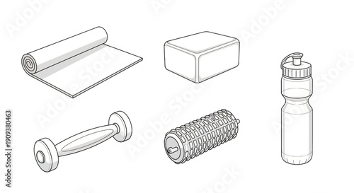 Fitness Equipment Set: Yoga Mat, Dumbbell, Foam Roller, Yoga Block, Water Bottle
