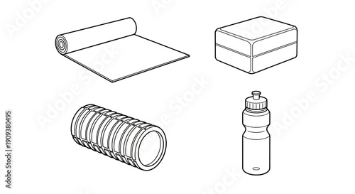 Fitness Equipment Set: Yoga Mat, Foam Roller, Yoga Block, Water Bottle
