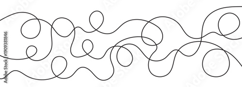 Abstract continuous black lines with flowing curves on a white background. Hand drawn organic wavy doodles, squiggle cables. 
