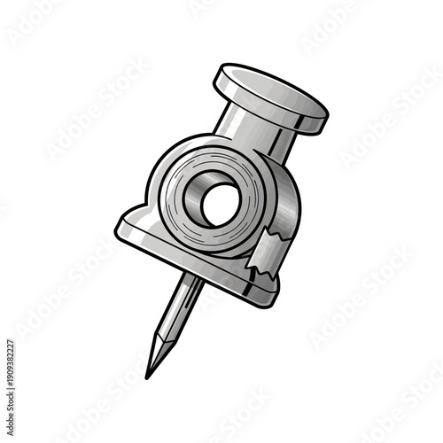A grayscale, detailed illustration of a push pin with a flat head and sharp point