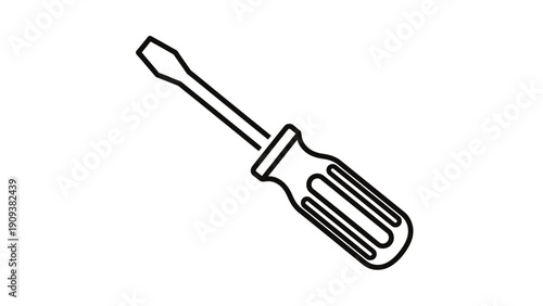 A black and white line drawing of a slotted screwdriver at a slight angle