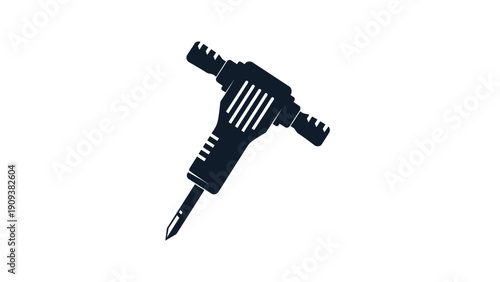 A dark blue illustration of a jackhammer tool, with a pointed tip and handle features