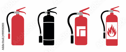 Professional Fire Extinguisher Icon featuring a bold red and white vector design, perfect for emergency exit signage, fire safety instructions, and workplace hazard symbols.