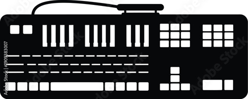 Modern soundboard with various buttons and sliders viewed from front