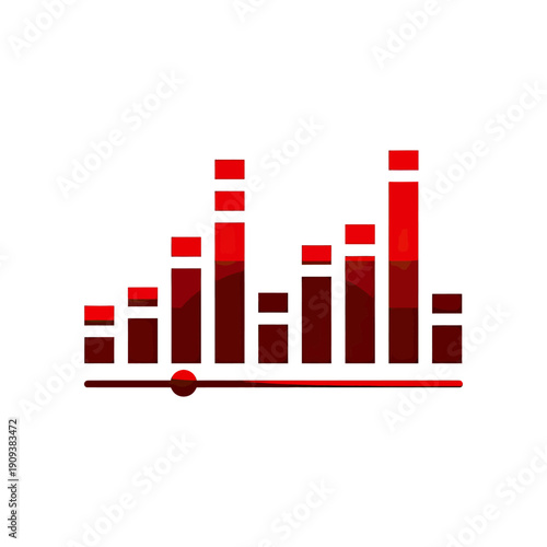 Red audio waveform graphic with play controls, bars of sound fluctuate