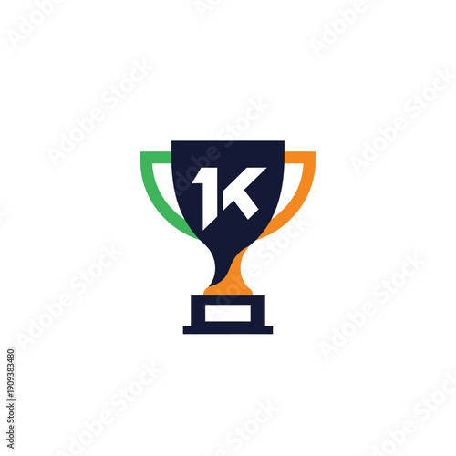 Trophy logo a dark blue cup with green/orange accents, containing "1K" in white