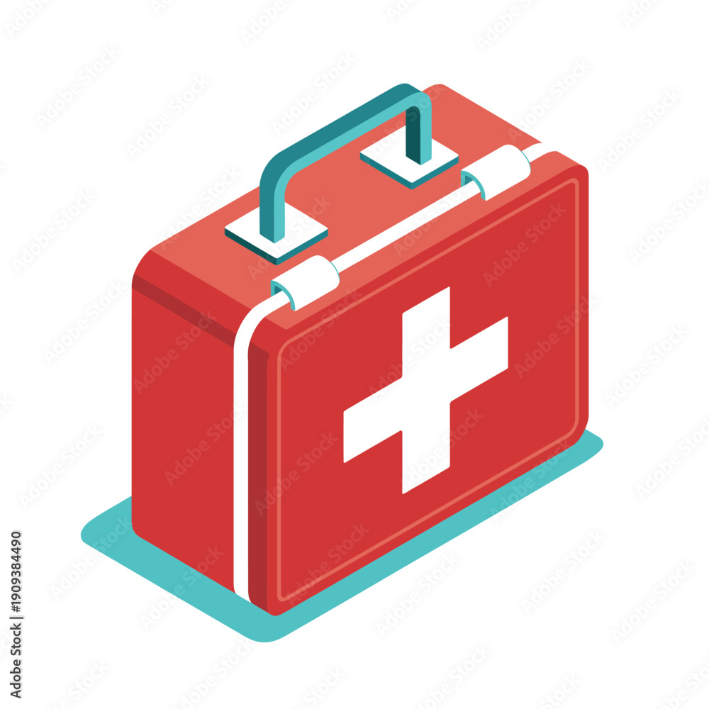 Fototapeta premium Emergency First Aid Kit Icon featuring a classic medical box design with a prominent cross symbol, representing safety, healthcare, and immediate medical assistance.