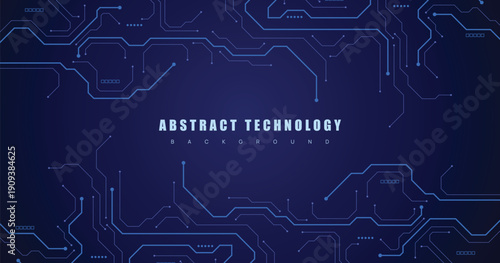 Circuit board background. Technology connected lines with electronics elements on technology background.