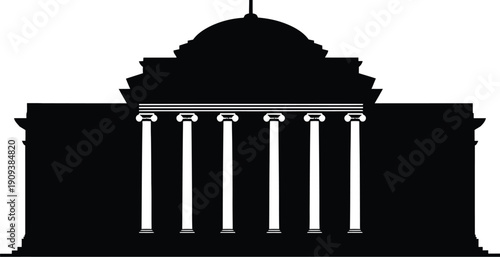 An illustration of a government building with columns and a dome from a front viewpoint