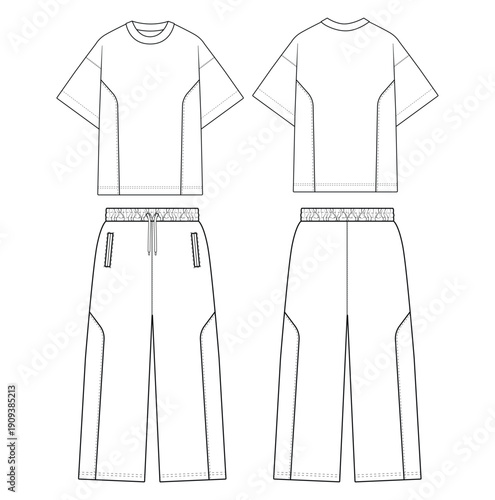 oversized t-shirt and baggy trouser pant pants tech pack vector design