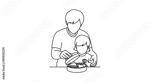 Father and Child Sharing Food from a Box, Family Bonding, Healthy Eating