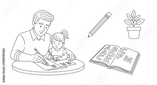 Father and Daughter Learning ABCs Together, Fatherhood, Education, Family Bonding, Childhood Development
