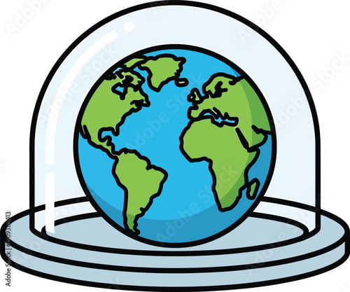 Earth globe enclosed inside a glass dome, environmental protection and greenhouse effect concept.