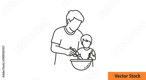 Father and Son Cooking Together, Family Bonding in Kitchen, Healthy Food Preparation